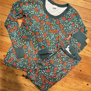 Hanna Andersson Pajama Set - Green and Red Christmas Floral - S Top/XS bottom